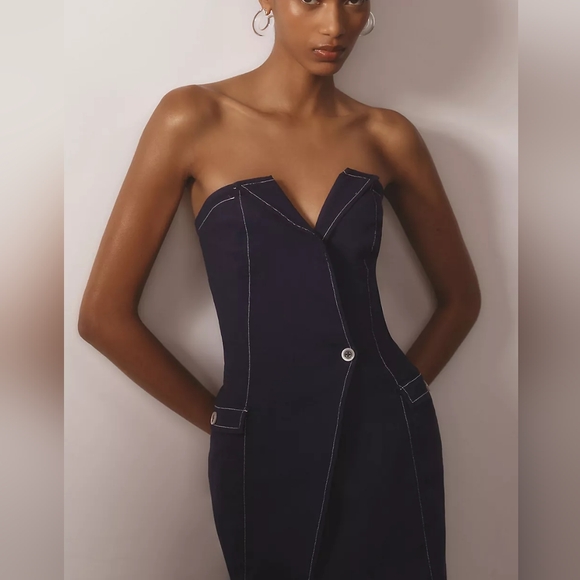 Anthropologie Dresses & Skirts - Anthropologie Maeve Strapless Linen Mini Dress Blue Pockets